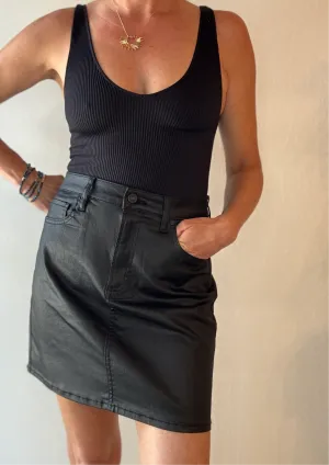 16” high rise Peyton Mini skirt Black coated