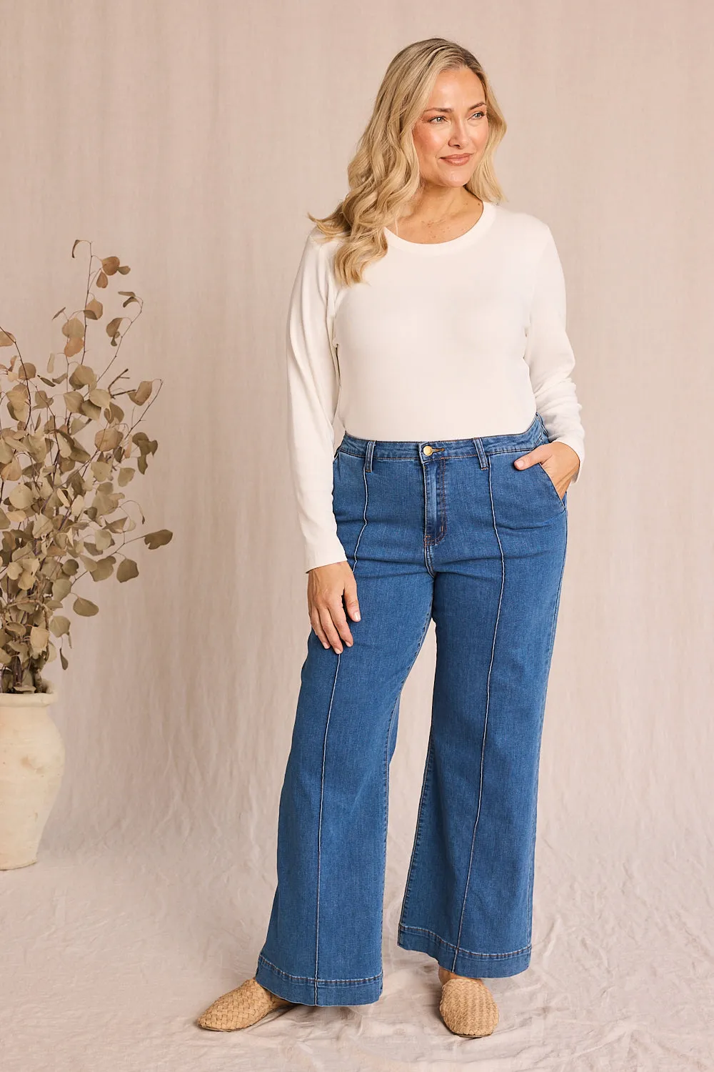 Adrift Denim Wide Leg Jeans in Mid Wash