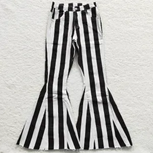 Adult Women Jeans Black Stripes Women Denim Bell Pants Jeans P0121