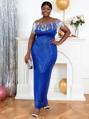 AOMEIDRESS Cocktail Dress Tassel Off Shoulder Sequin Party Dresses