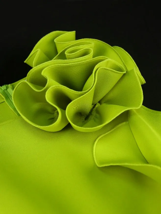 AOMEIDRESS Green A Line Dress O Neck Sleeveless Appliques Ruffles