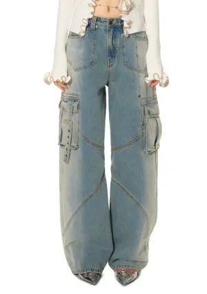 Arc Aesthetic Loose Scimitar Shape Pockets Denim Jeans