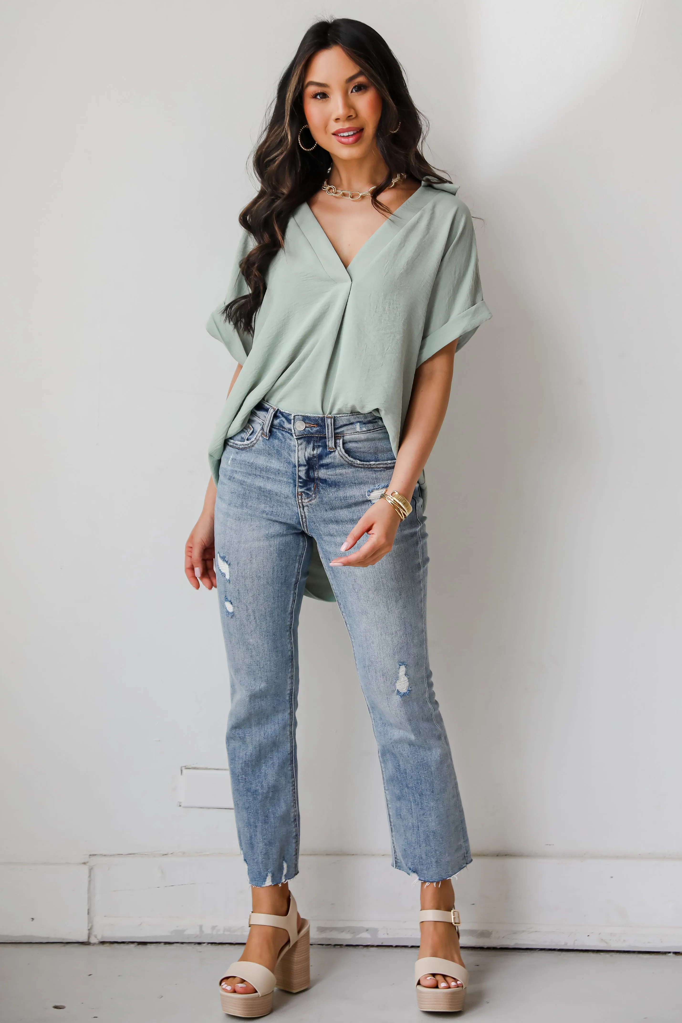 Aubrey Light Wash Distressed High-Rise Kick Flare Jeans