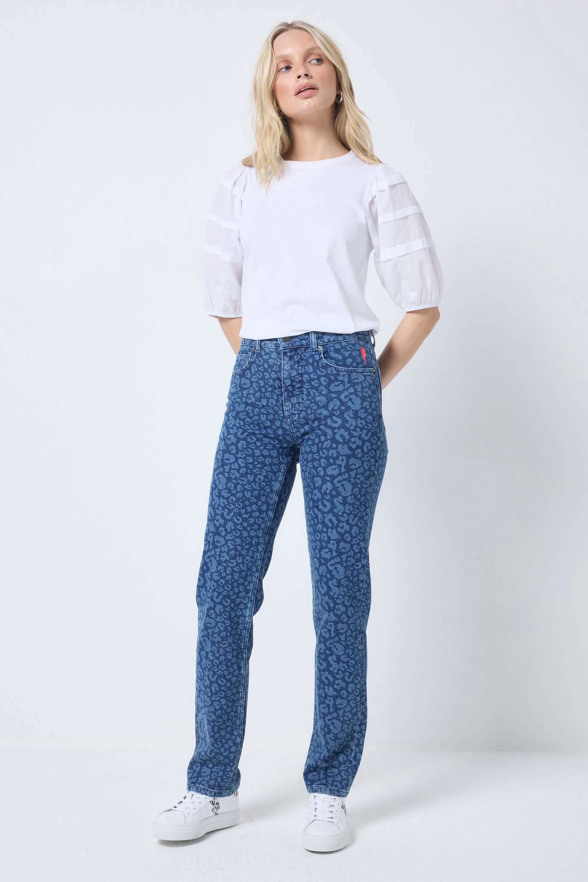 Authentic Indigo Leopard Straight Leg Jeans