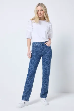 Authentic Indigo Leopard Straight Leg Jeans