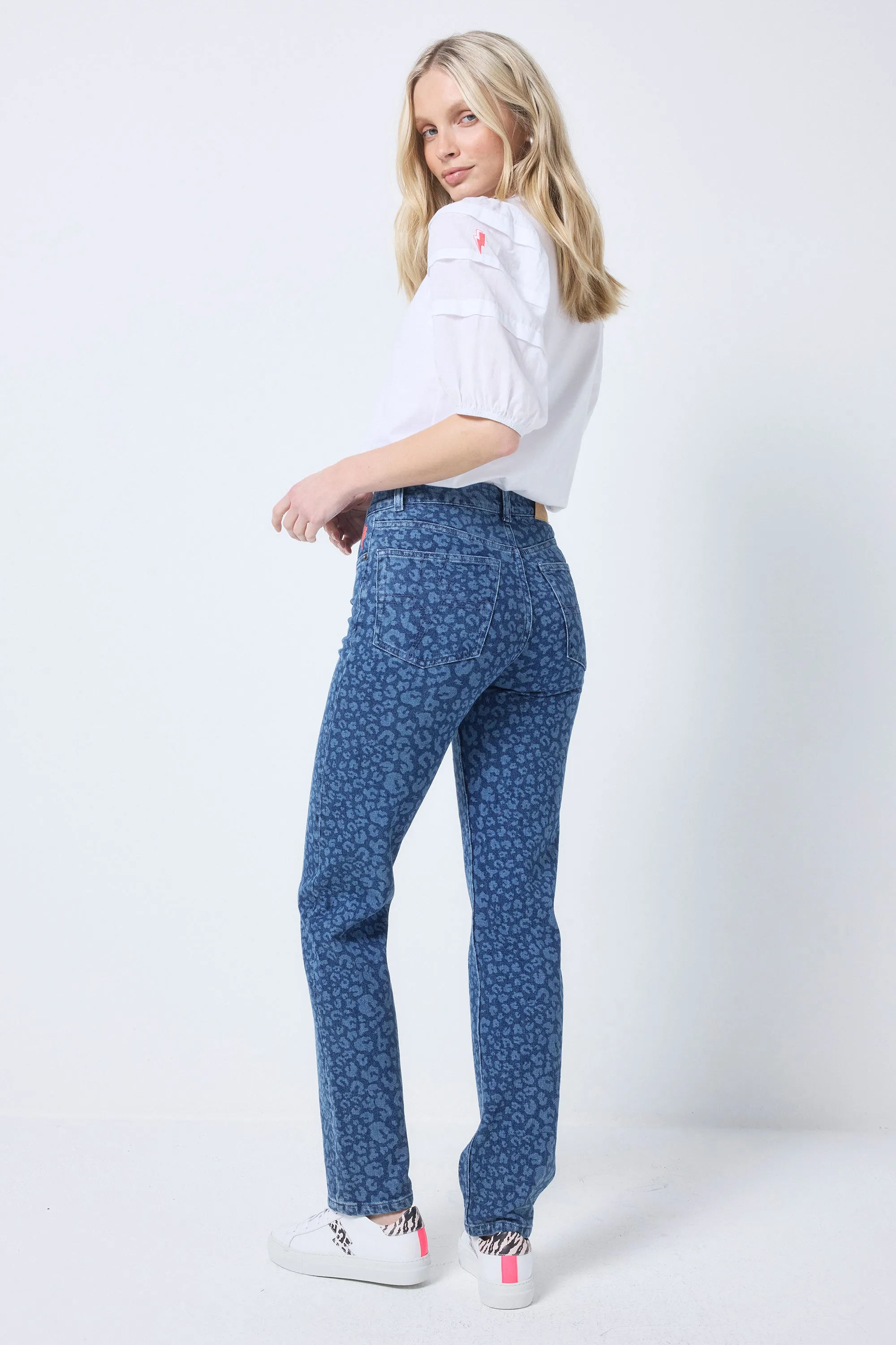 Authentic Indigo Leopard Straight Leg Jeans