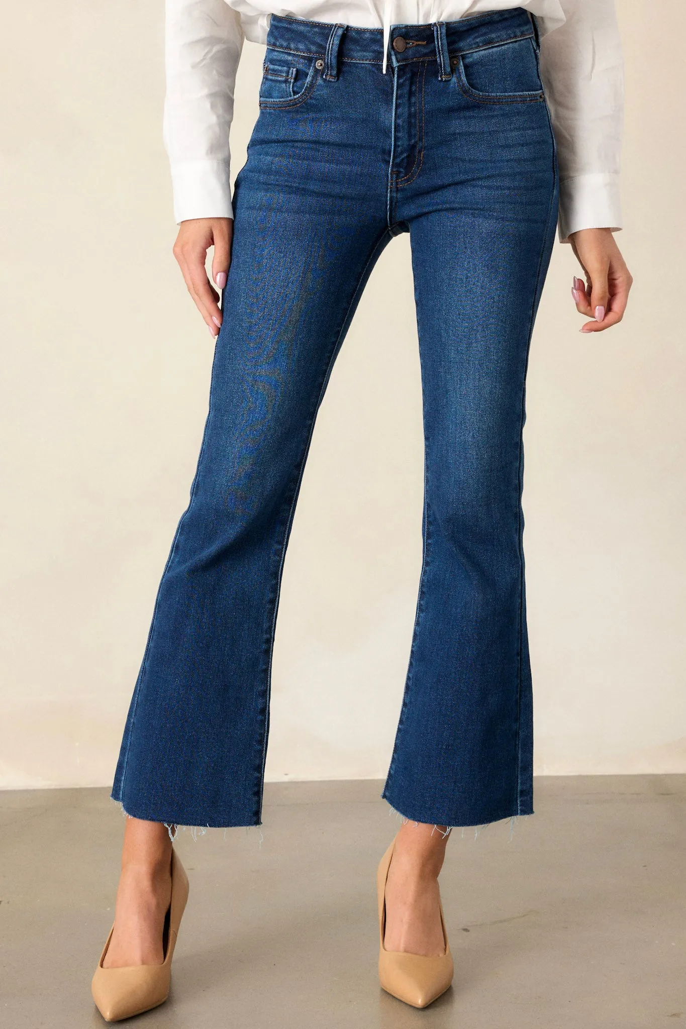 Back And Forth Dark Wash Cropped Flare Jeans (RESTOCK ETA JANUARY)