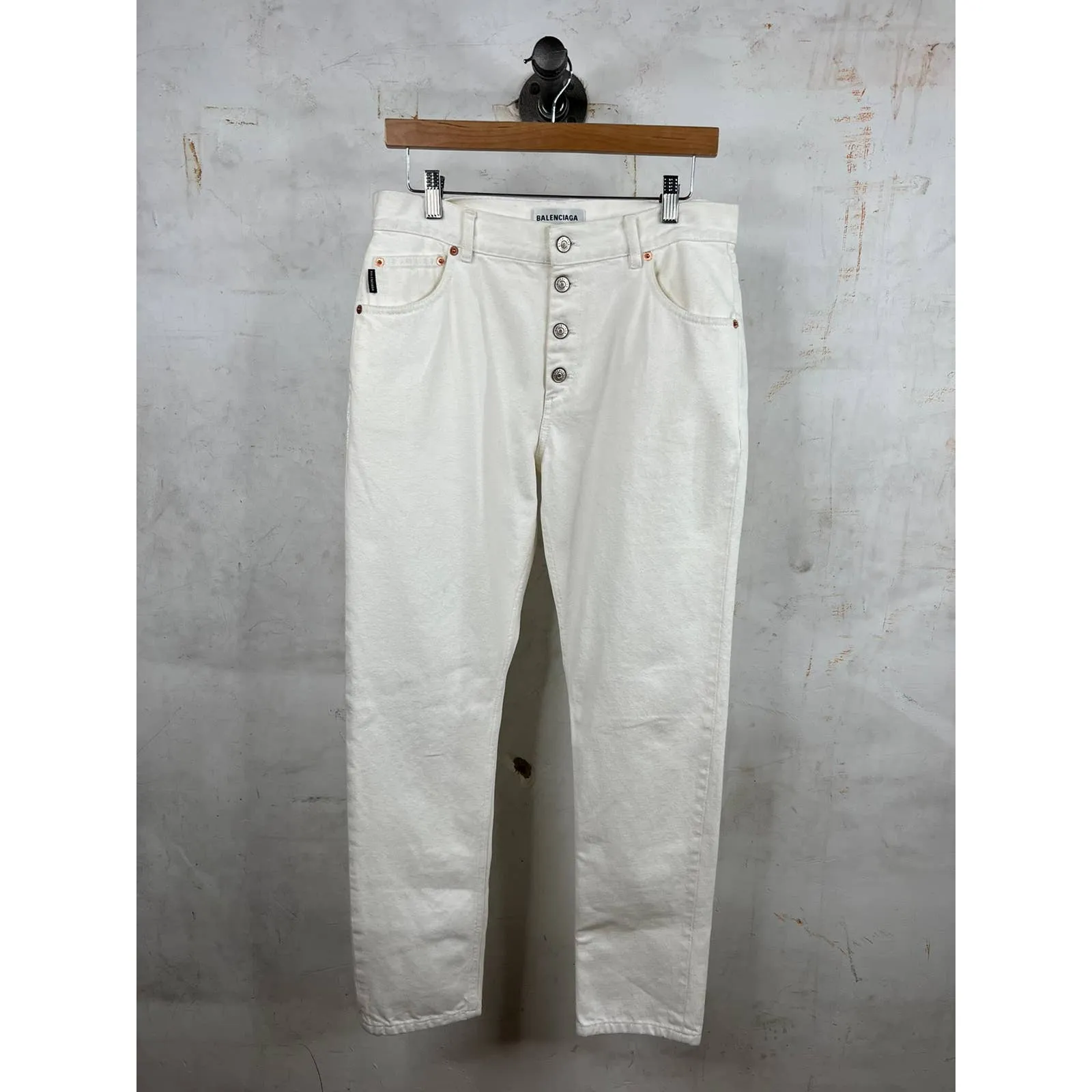 Balenciaga 2018 Exposed Button White Denim Jeans