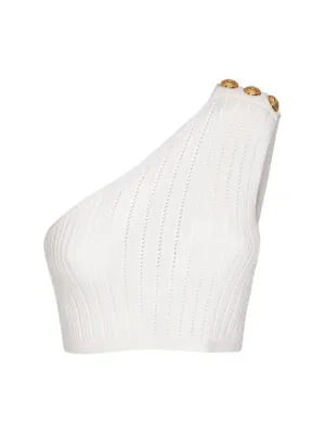 Balmain   Asymmetric ribbed knit crop top 