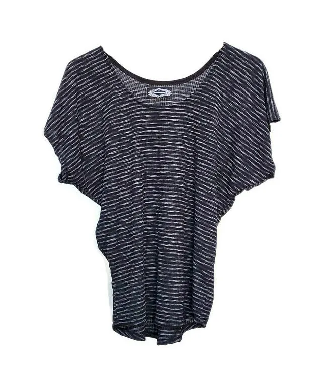 Black and Gray Stripe Rib Dolman Top