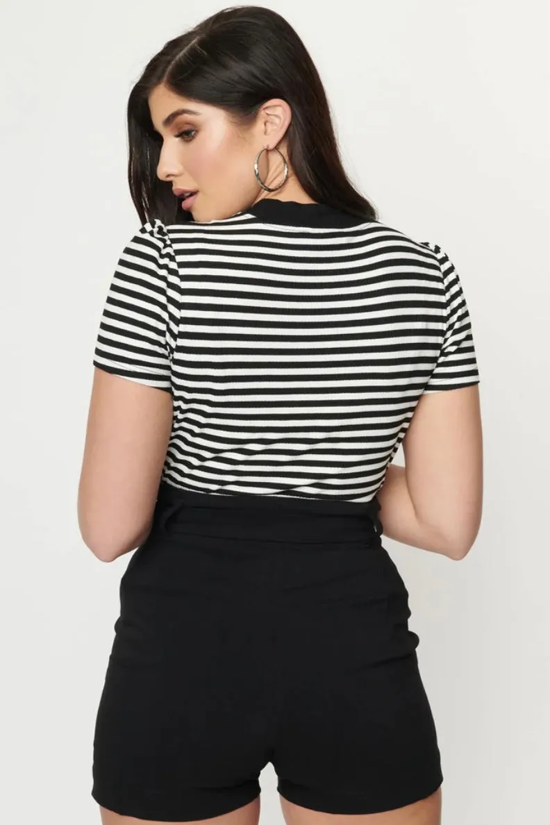 Black and White Striped Bow Sweetie Knit Top