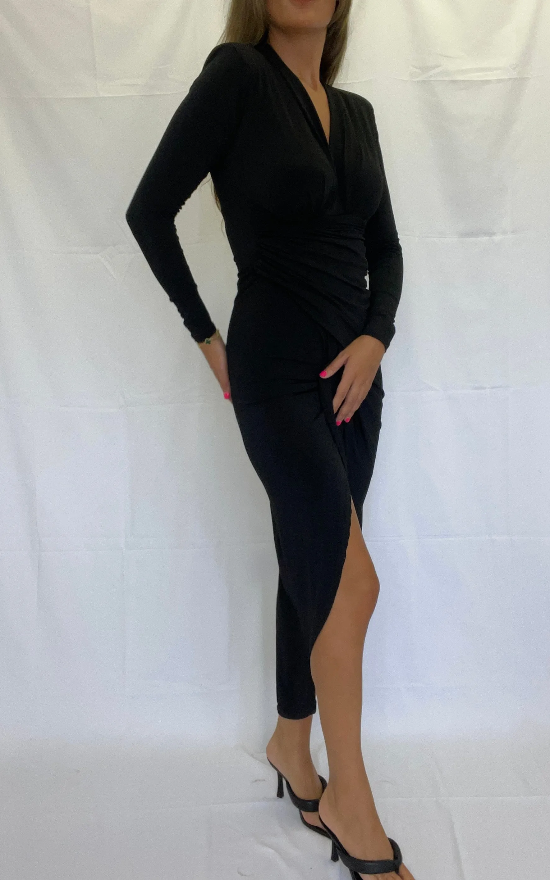 Black Wrap Midi Dress