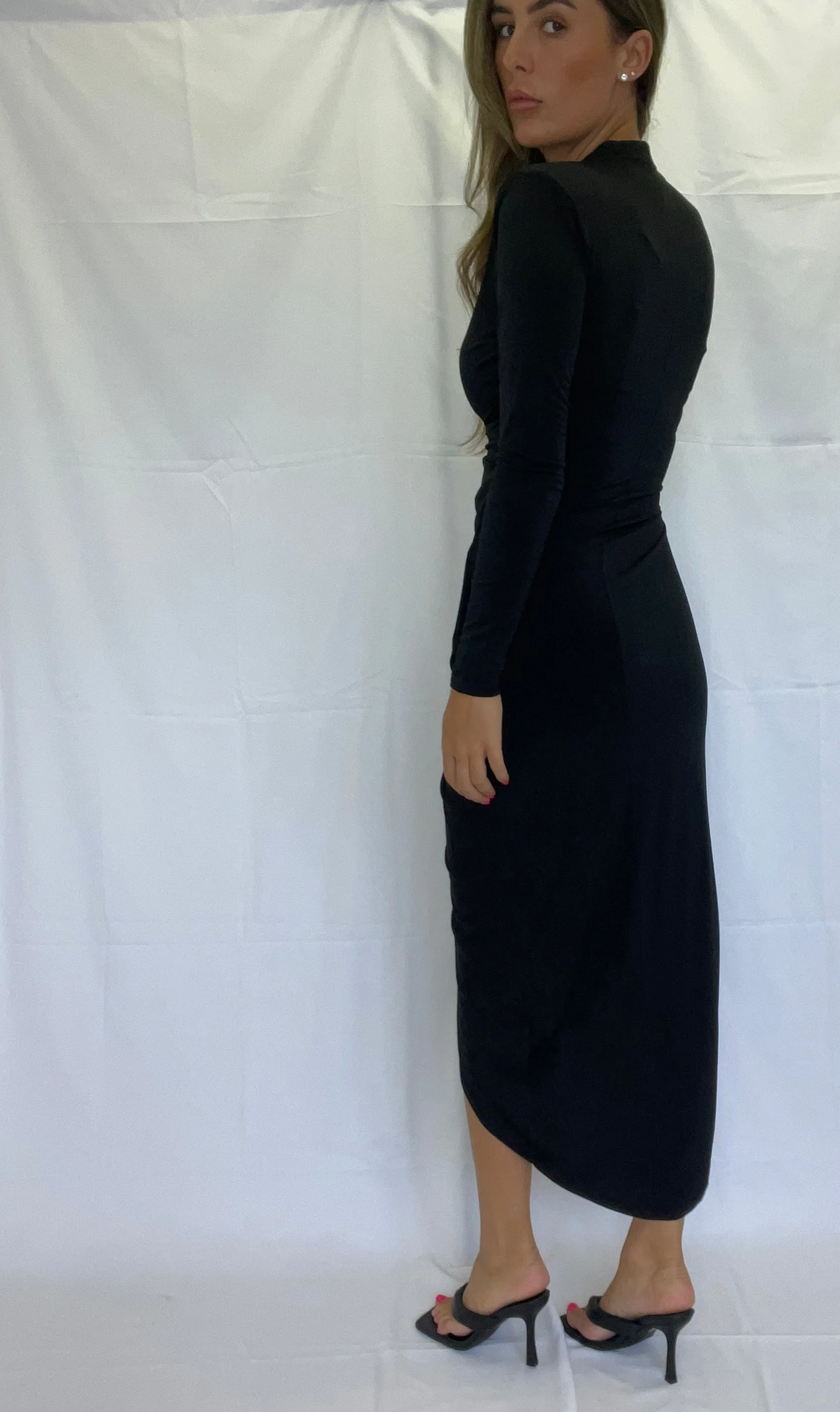 Black Wrap Midi Dress