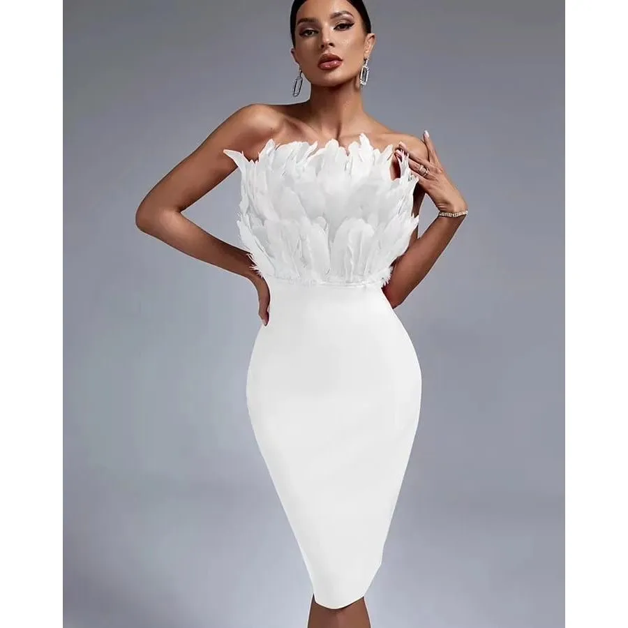 Boob Tube Feather Sexy Bodycon Dress