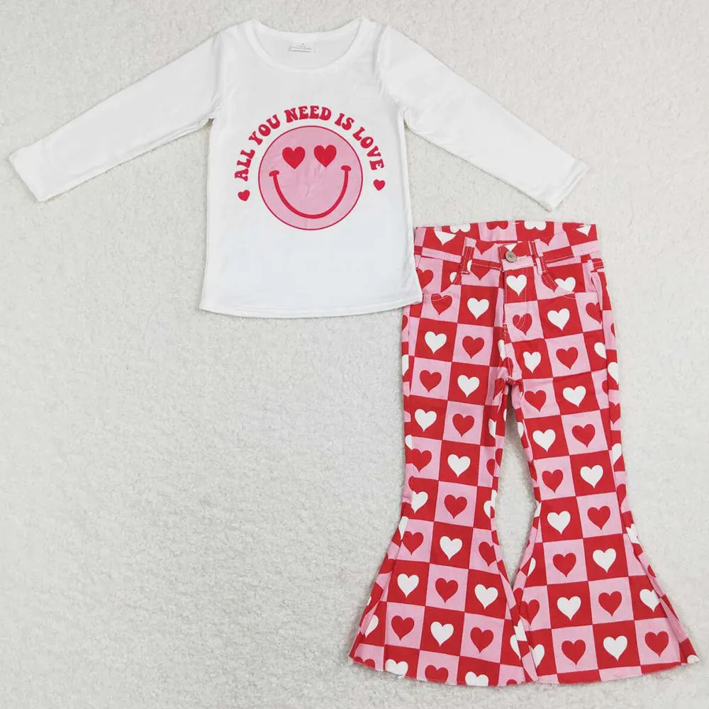 Boutique Baby Girls Clothes Jeans Bell Pants Valentine's Day Sets GLP1158