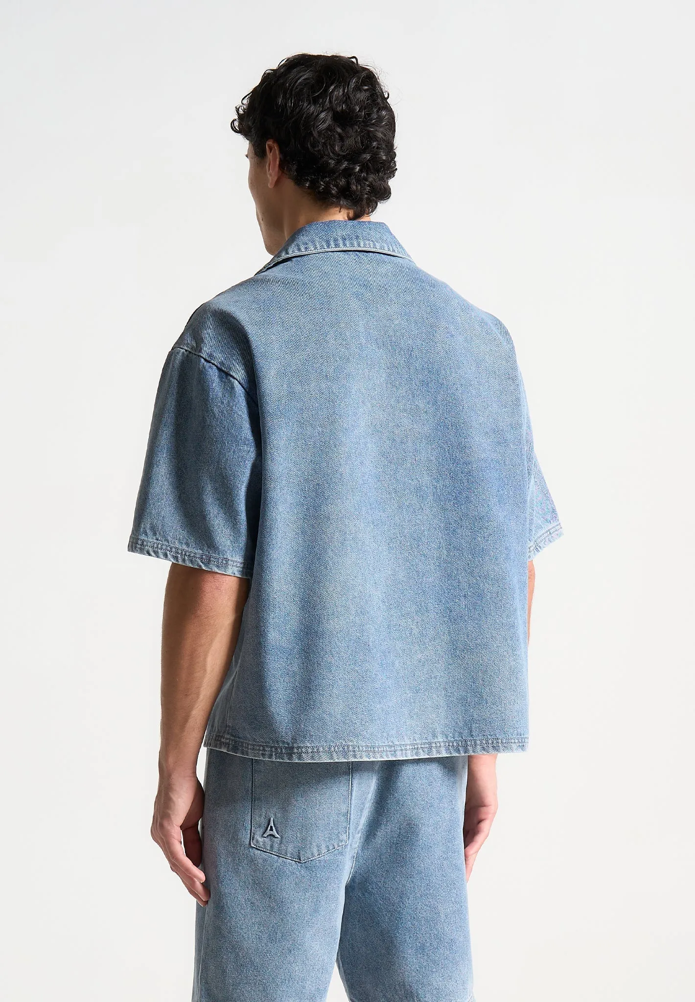 Boxy Denim Revere Shirt - Mid Blue