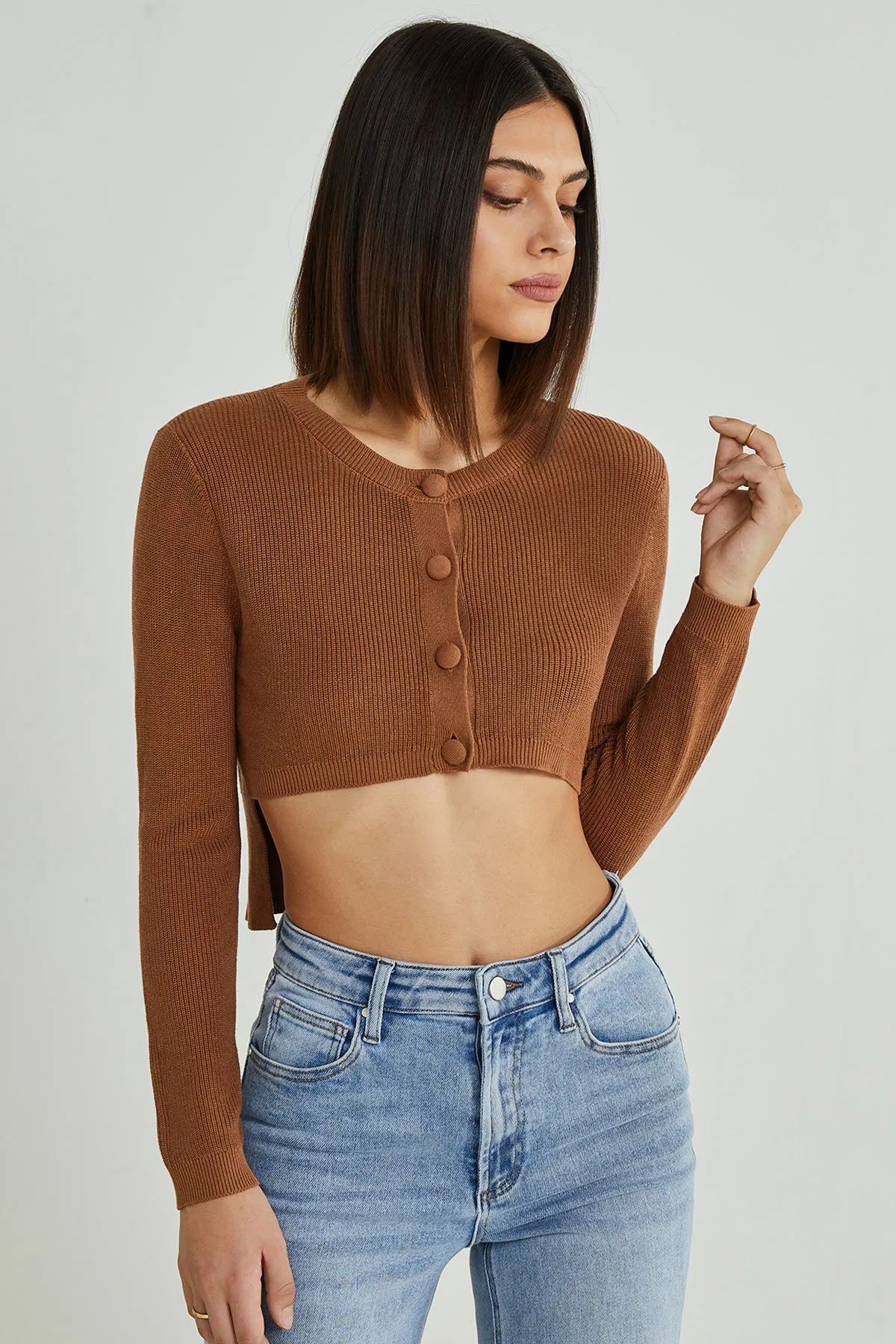 Button Front High Low Crop Cardigan