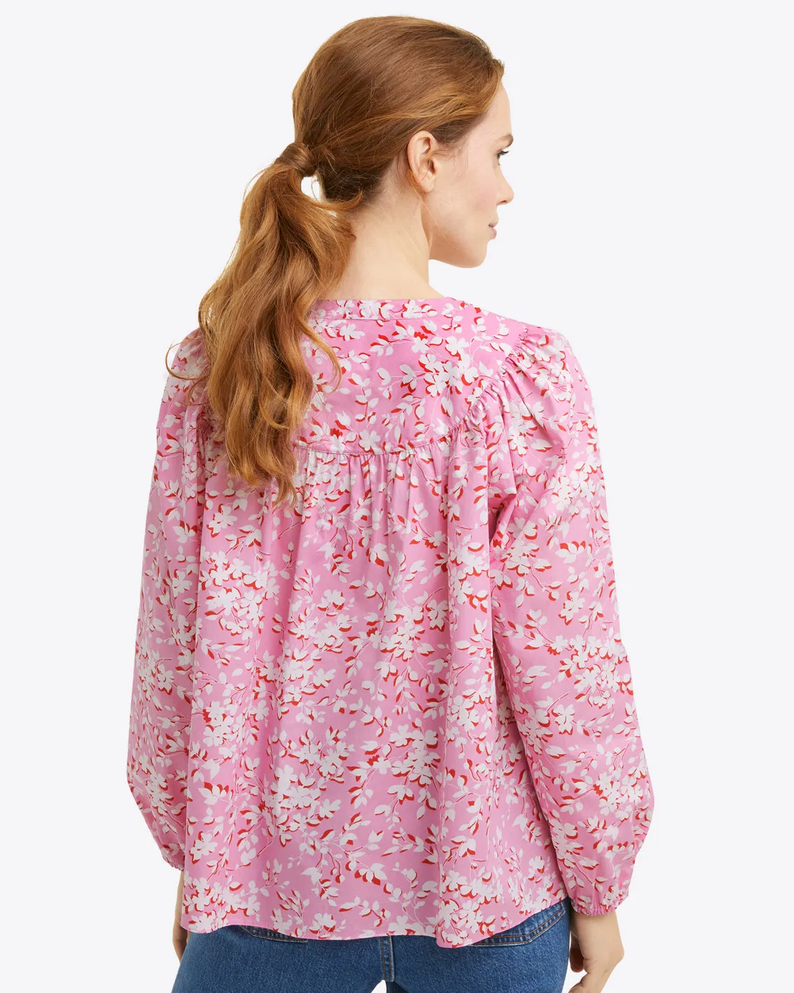 Button-Front Top in Pink Shadow Floral