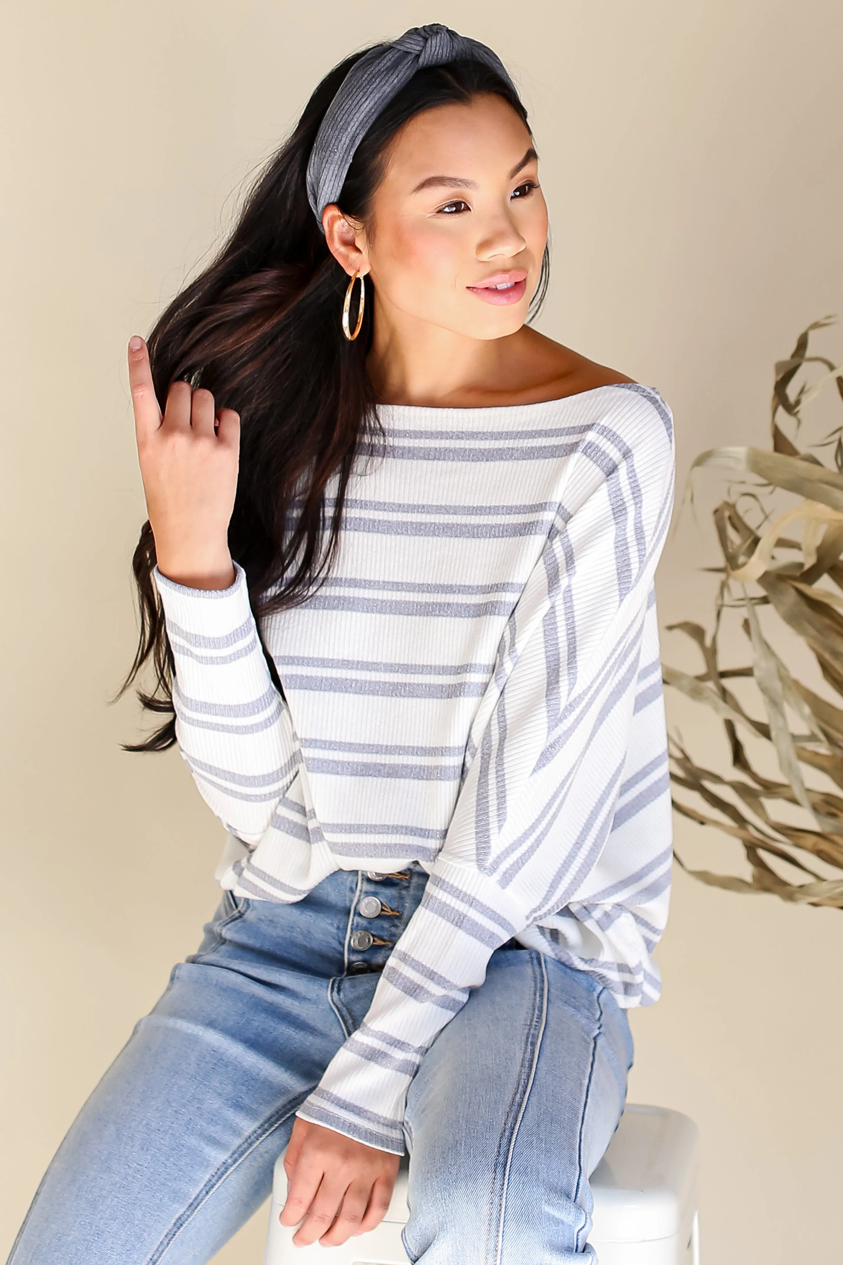 Cabin Cozies Ivory Striped Knit Top