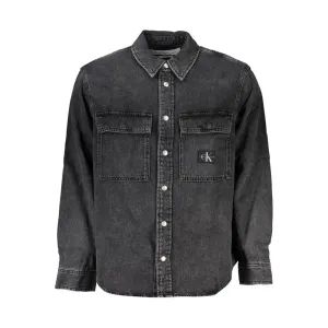 Calvin Klein Elegant Black Denim Shirt with Sophisticated Details