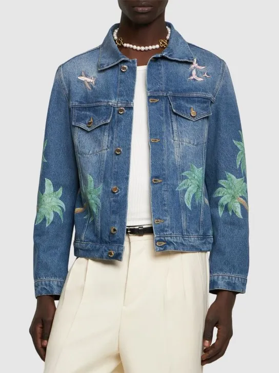 Casablanca   Printed &amp; embroidered denim jacket 