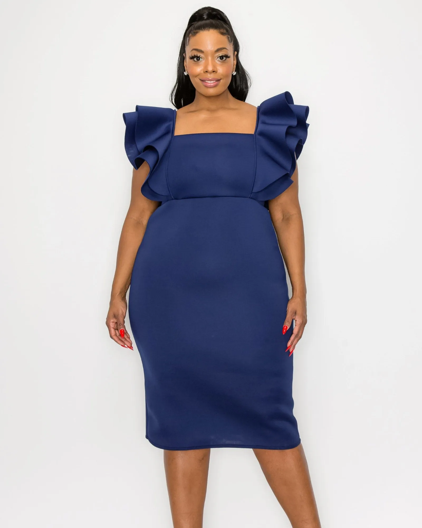 Charlie Flutter Sleeve Dress | Navy