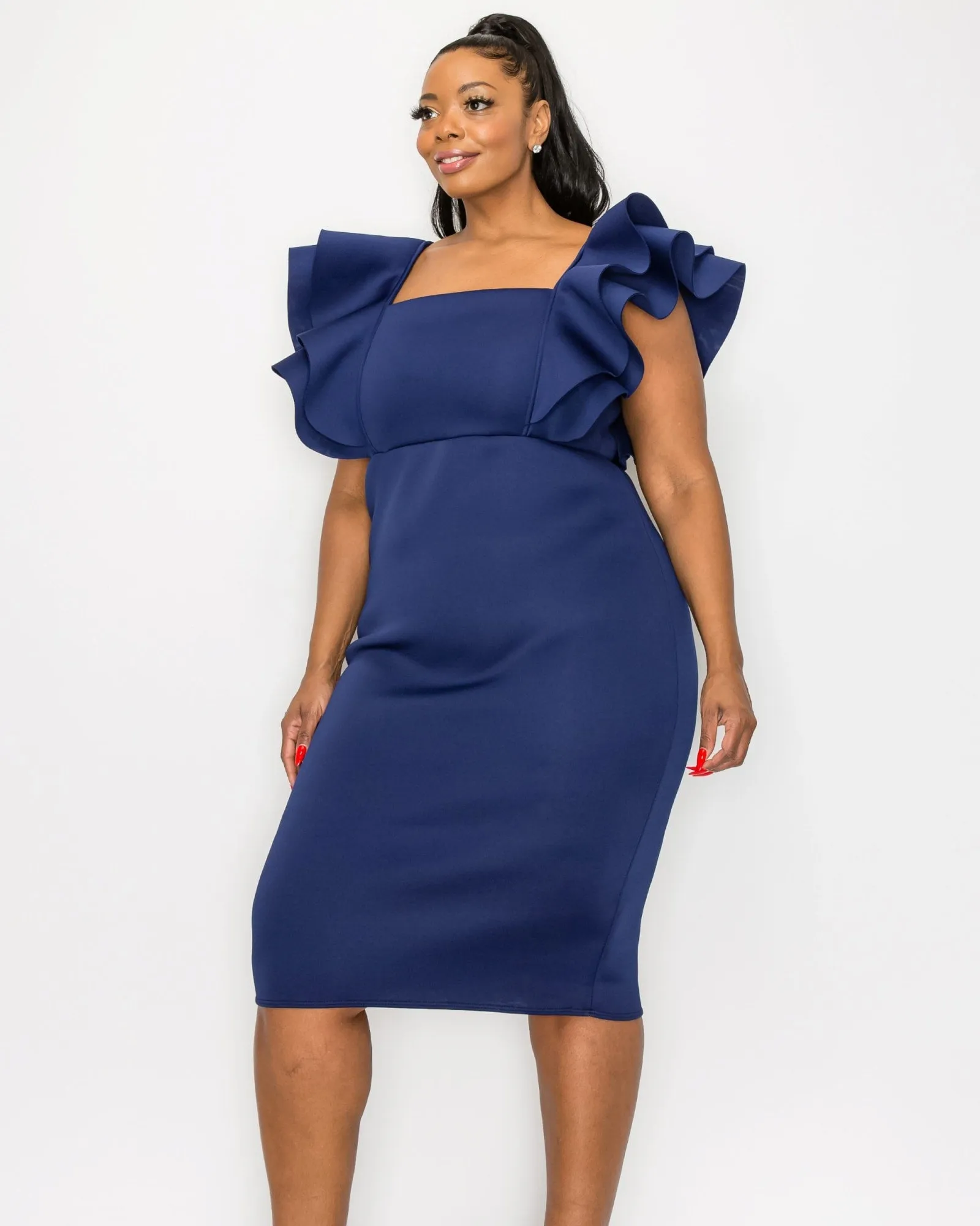 Charlie Flutter Sleeve Dress | Navy