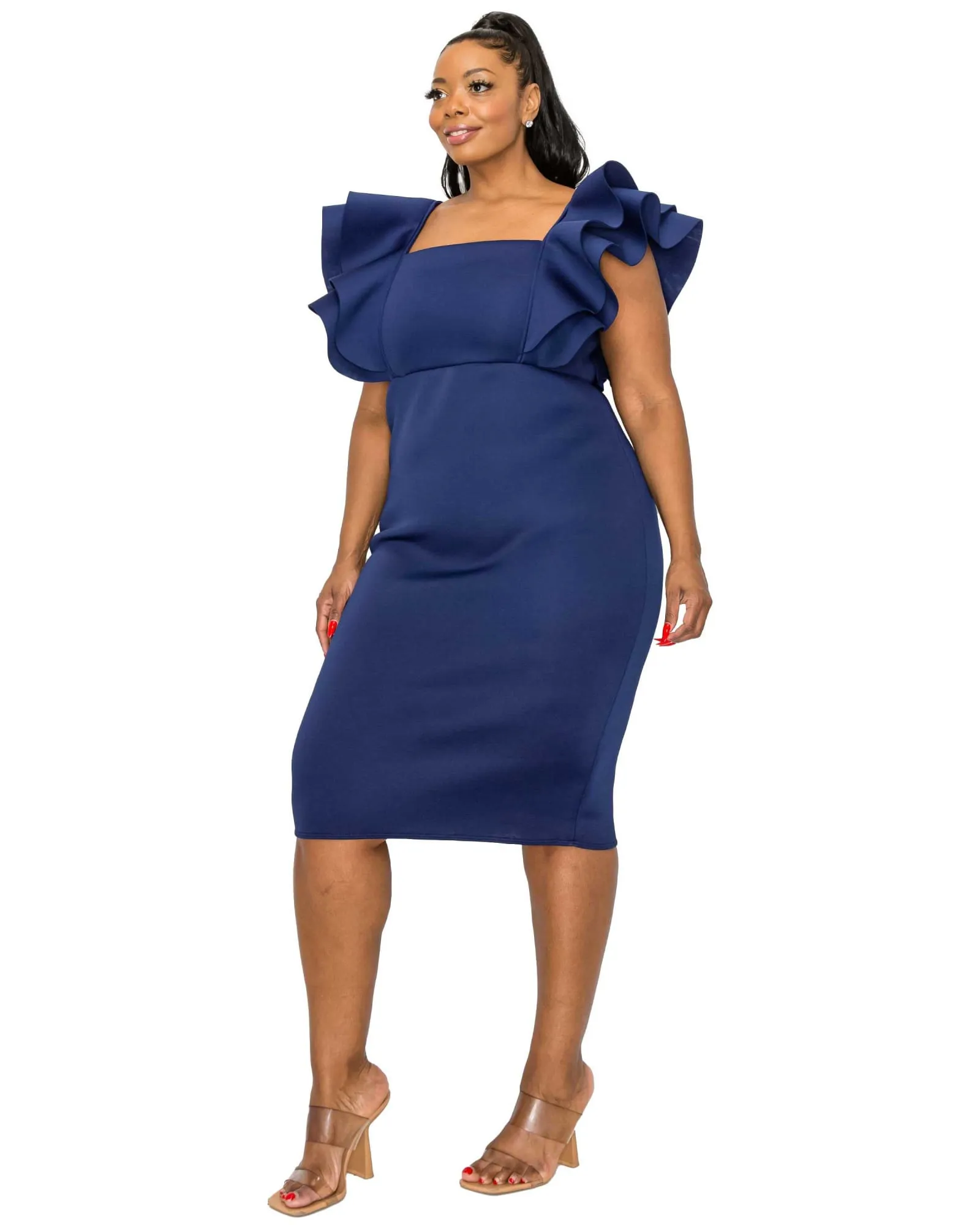 Charlie Flutter Sleeve Dress | Navy