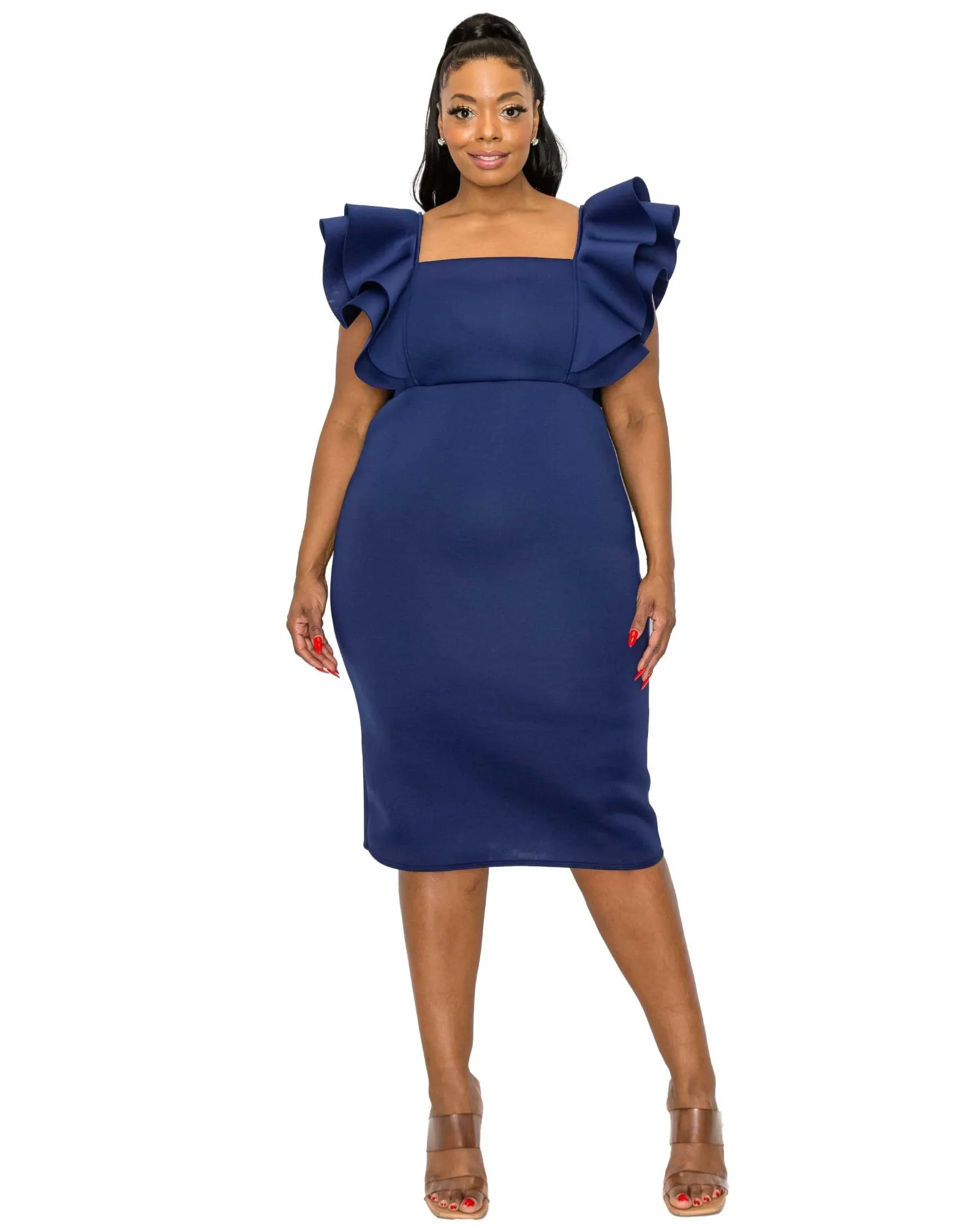 Charlie Flutter Sleeve Dress | Navy