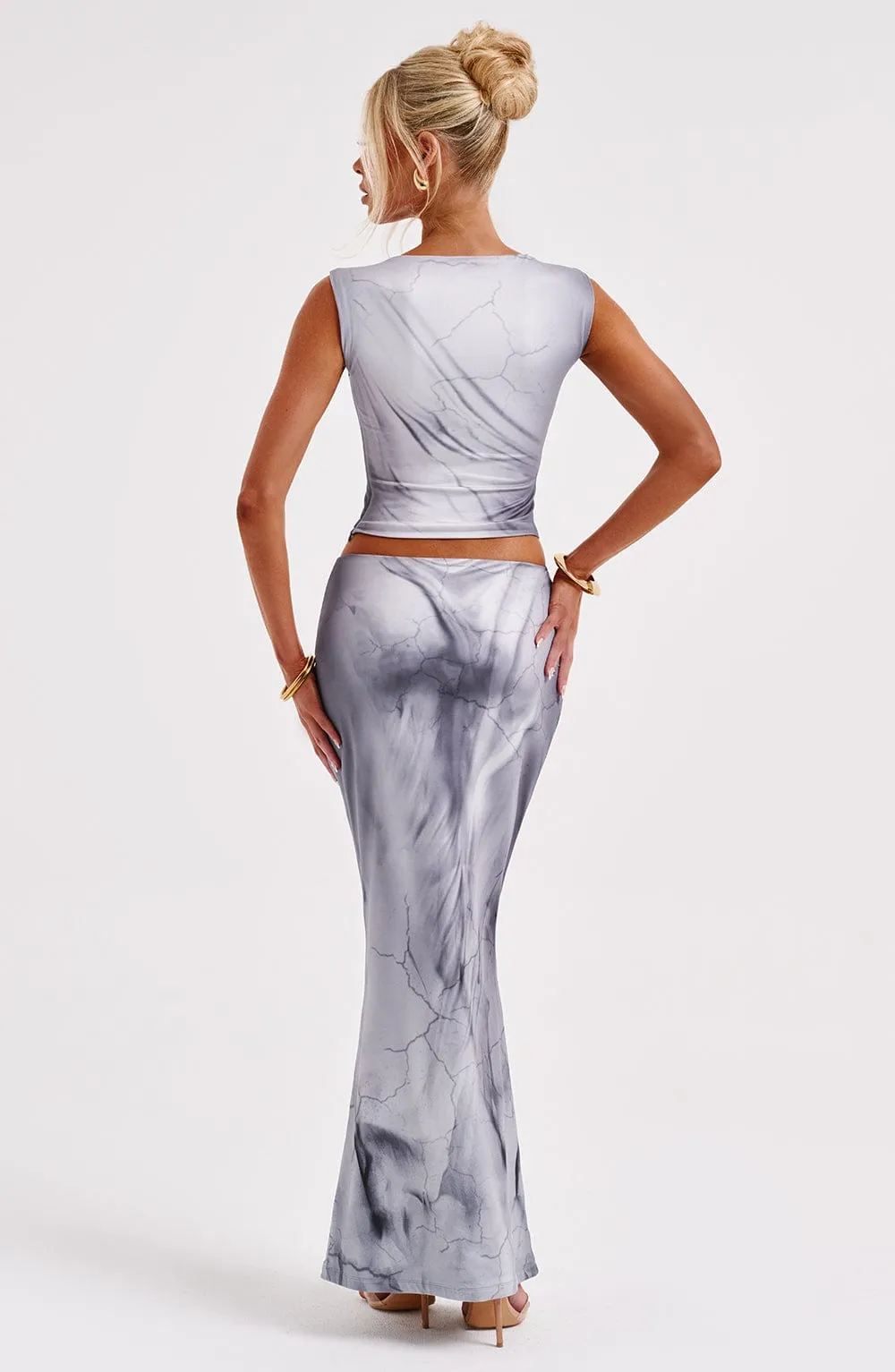 Charmayne Maxi Skirt - Grey Body Print