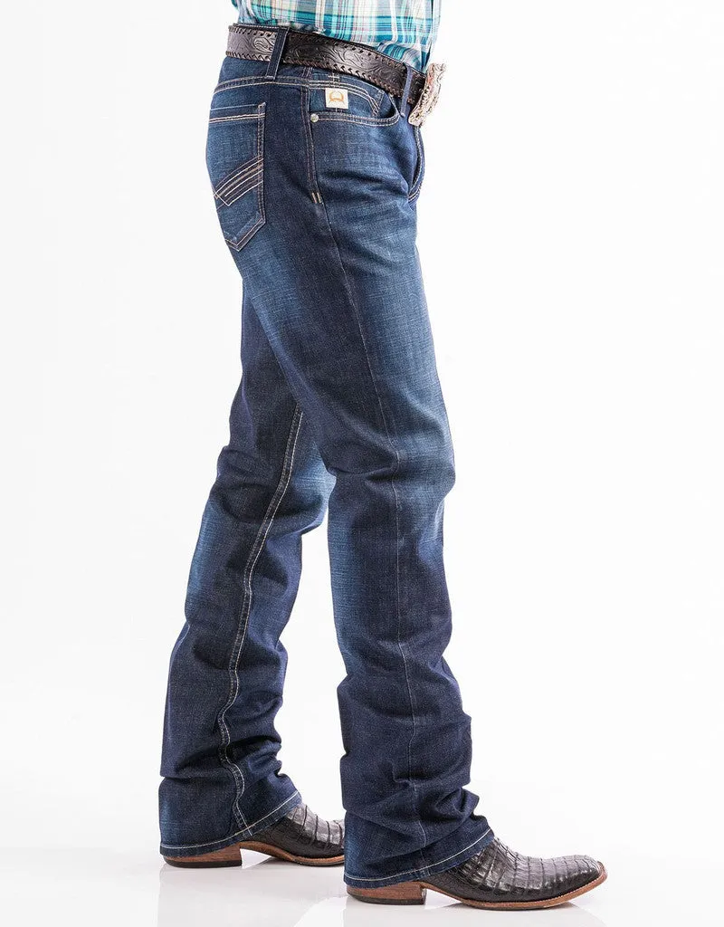 Cinch Men's Ian Stretch Mid Rise Slim Fit Boot Cut Jeans Dark Stonewash | Mb65436001