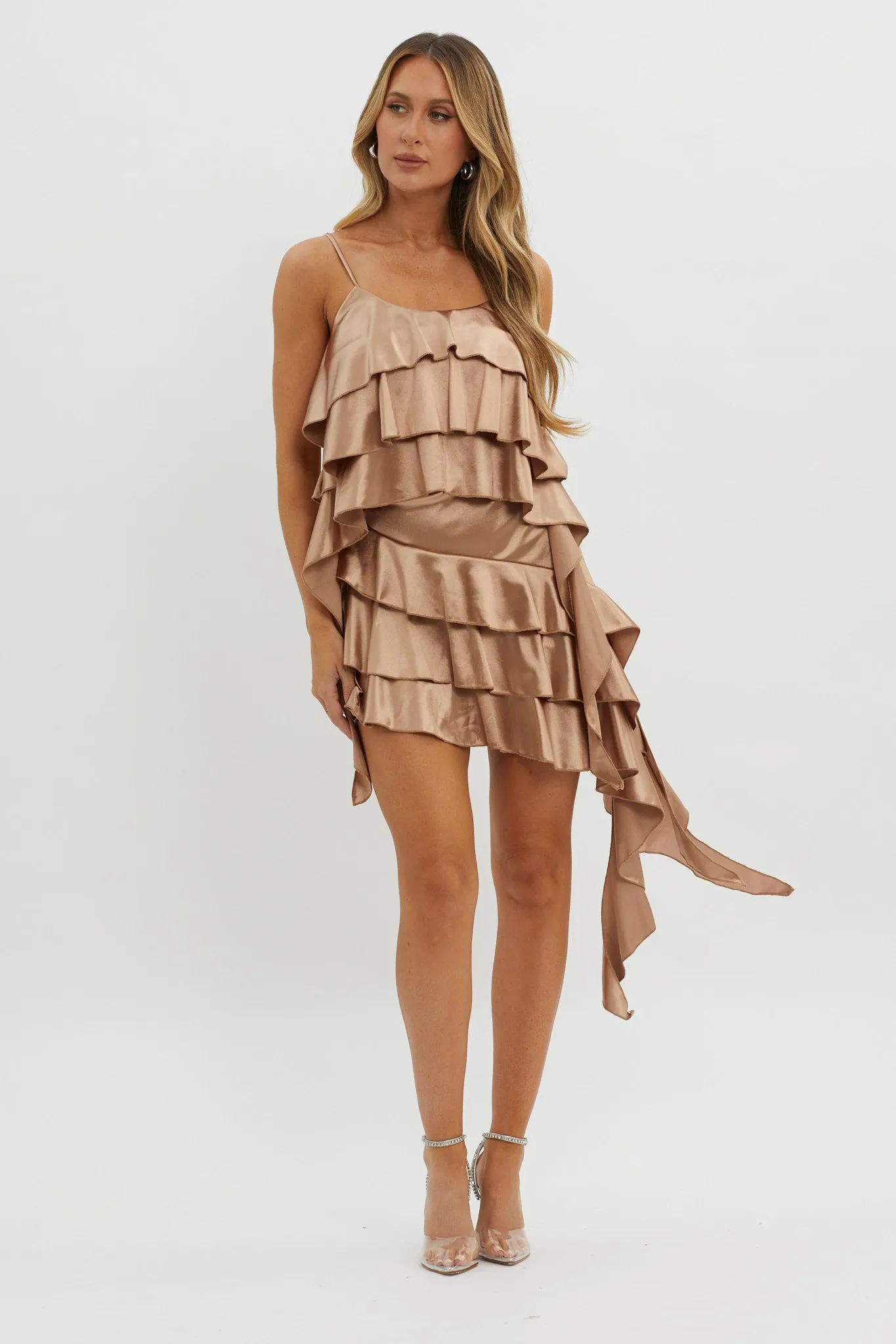 Class Act Layered Ruffle Cami Top Taupe