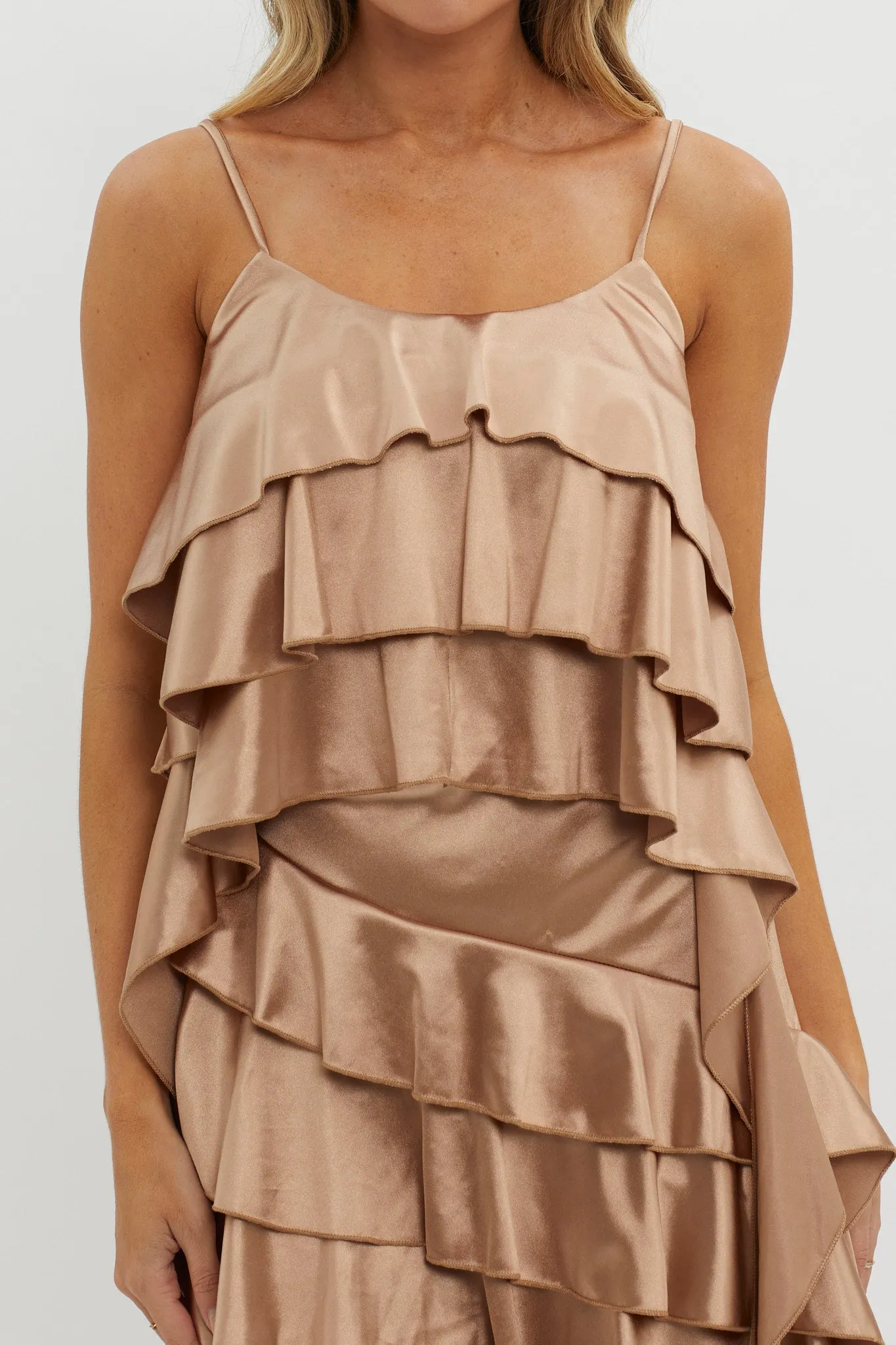 Class Act Layered Ruffle Cami Top Taupe