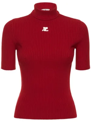 Courreges   Knit viscose blend logo top 