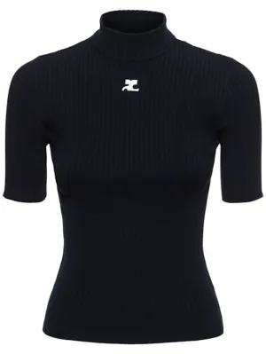 Courreges   Knit viscose blend logo top 