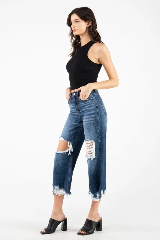 Dark Blue High Rise Crop Straight Women Jeans