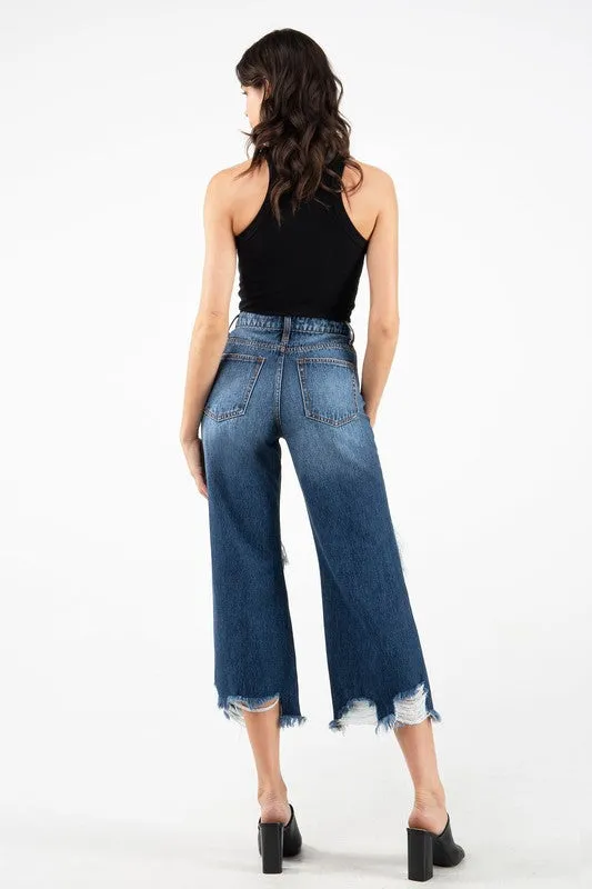 Dark Blue High Rise Crop Straight Women Jeans