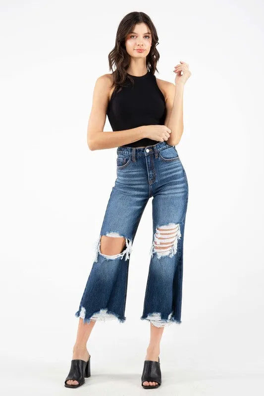 Dark Blue High Rise Crop Straight Women Jeans