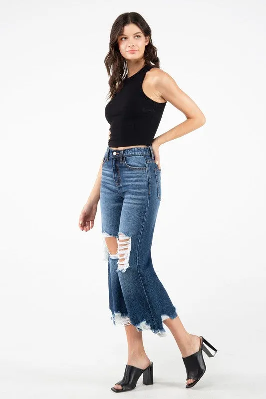 Dark Blue High Rise Crop Straight Women Jeans