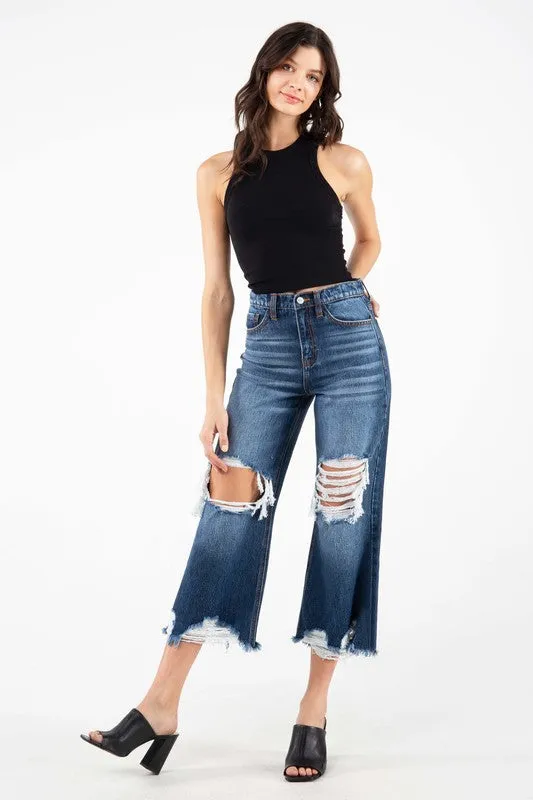 Dark Blue High Rise Crop Straight Women Jeans