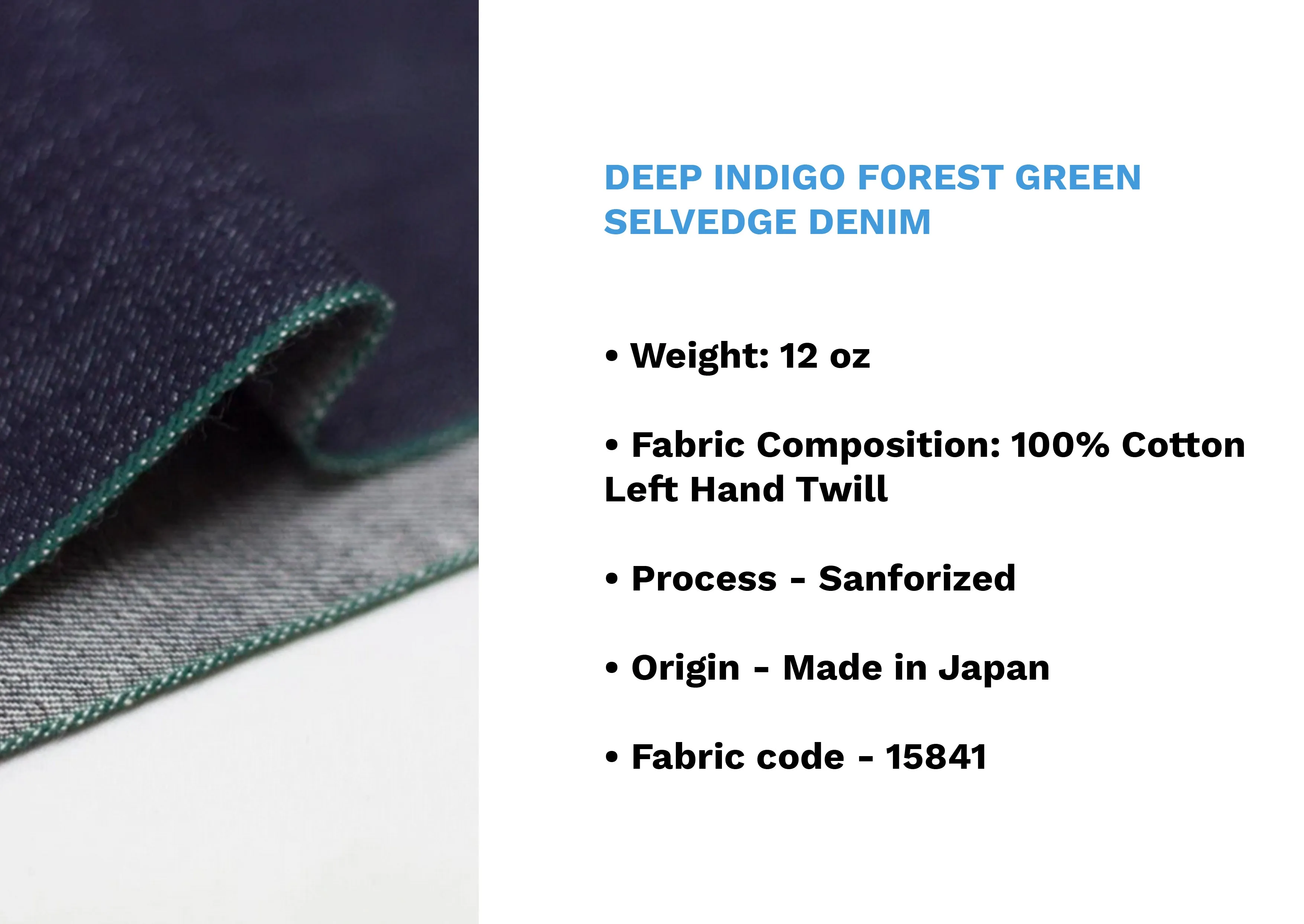 DEEP INDIGO FOREST GREEN SELVEDGE DENIM