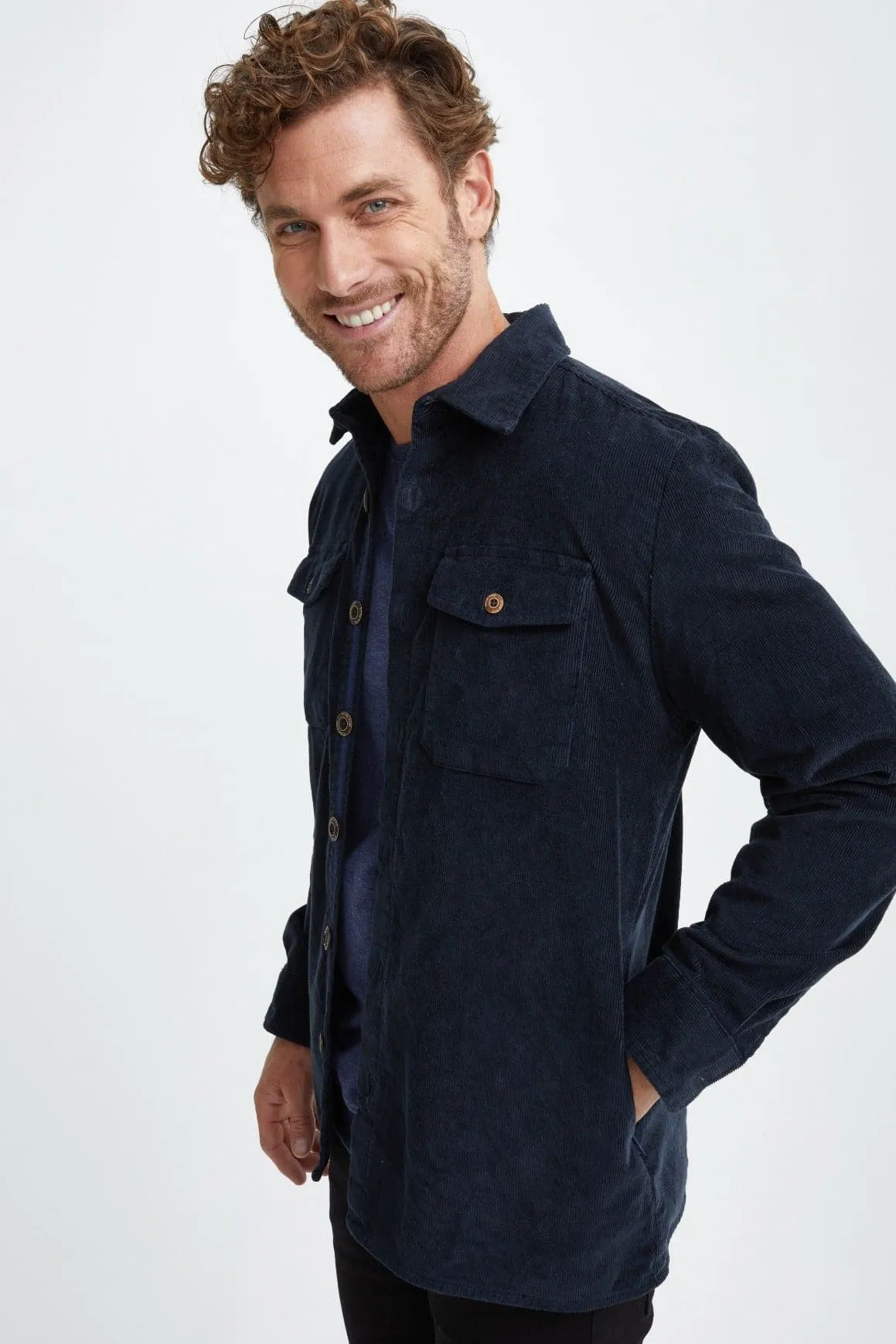 Denim Blue Brushed Corduroy Overshirt