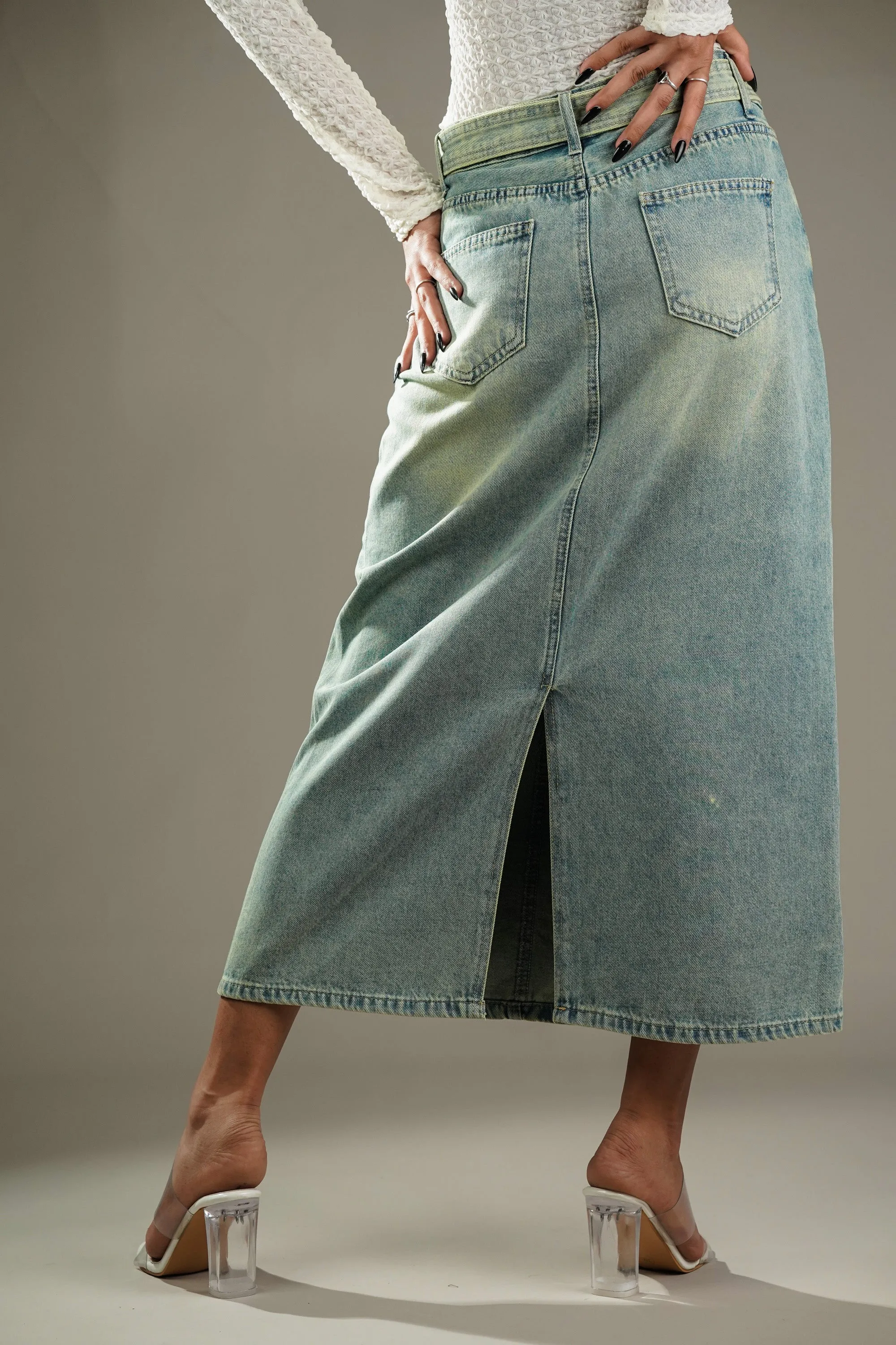 Denim Skirt With Buckle Belt