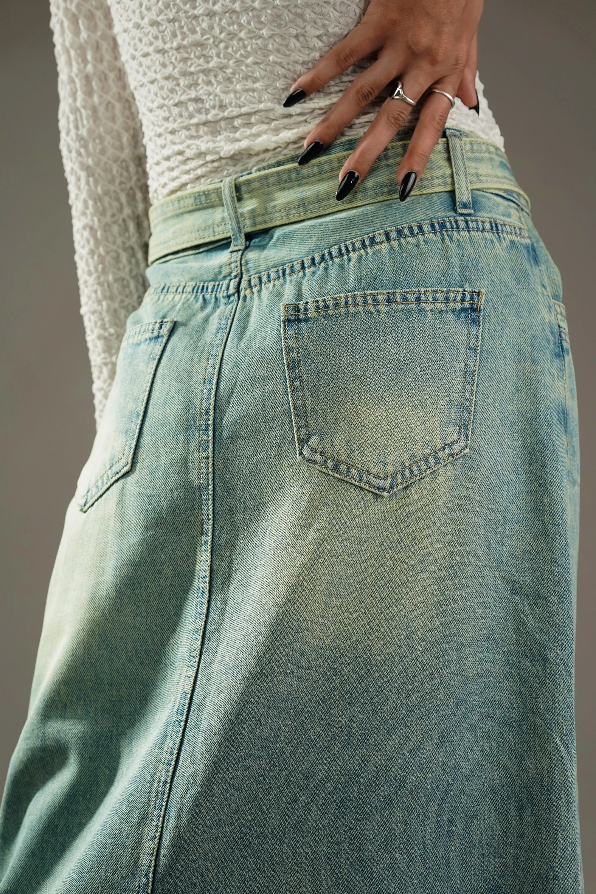 Denim Skirt With Buckle Belt