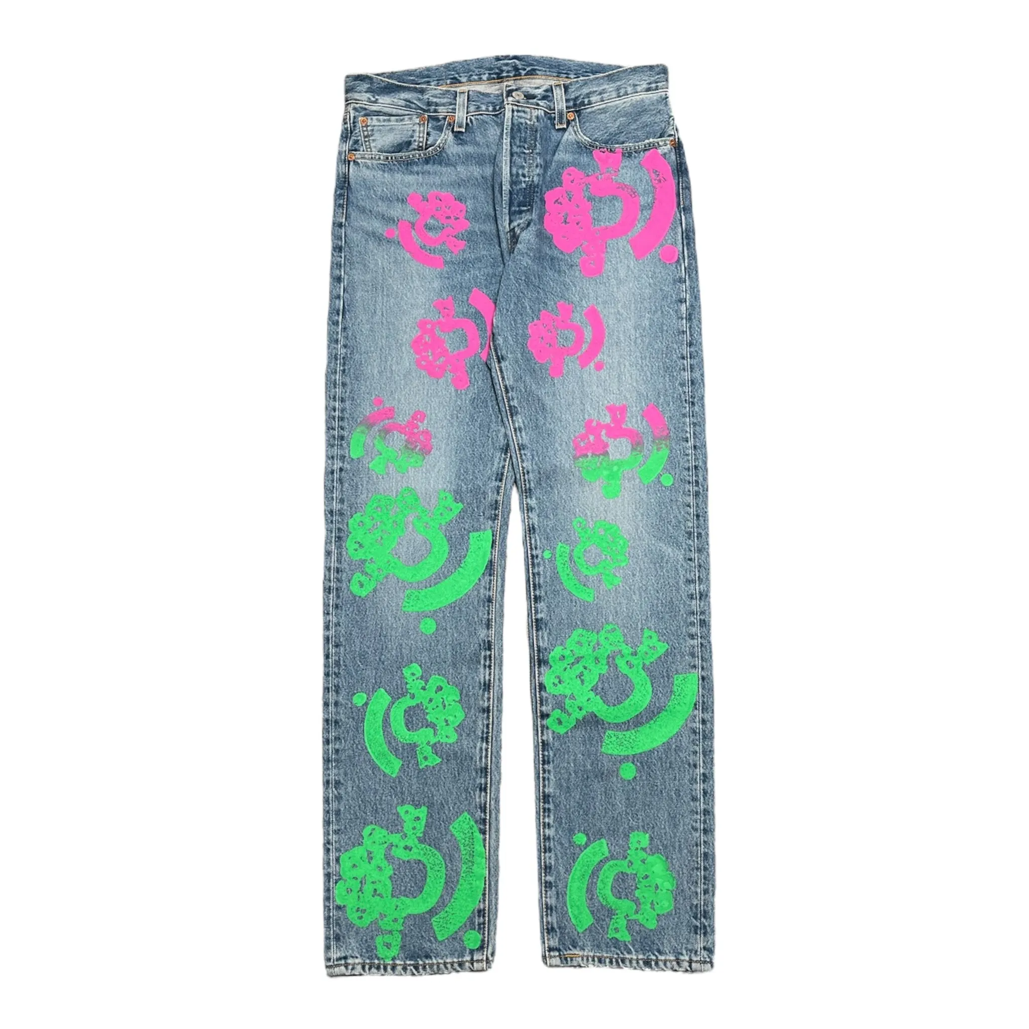 Denim Tears Bstroy Tears 501 Light Wash Jeans Pink Green