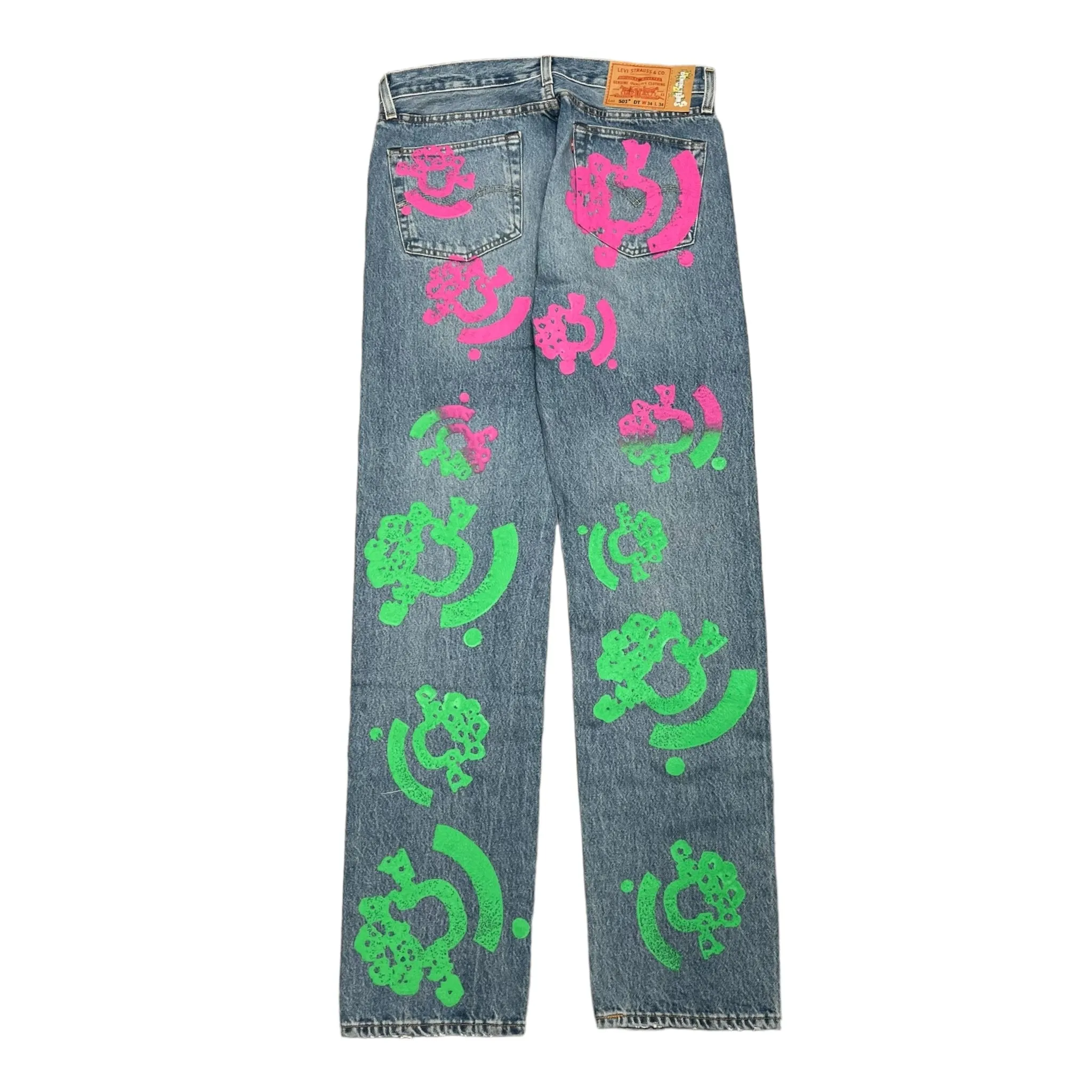 Denim Tears Bstroy Tears 501 Light Wash Jeans Pink Green