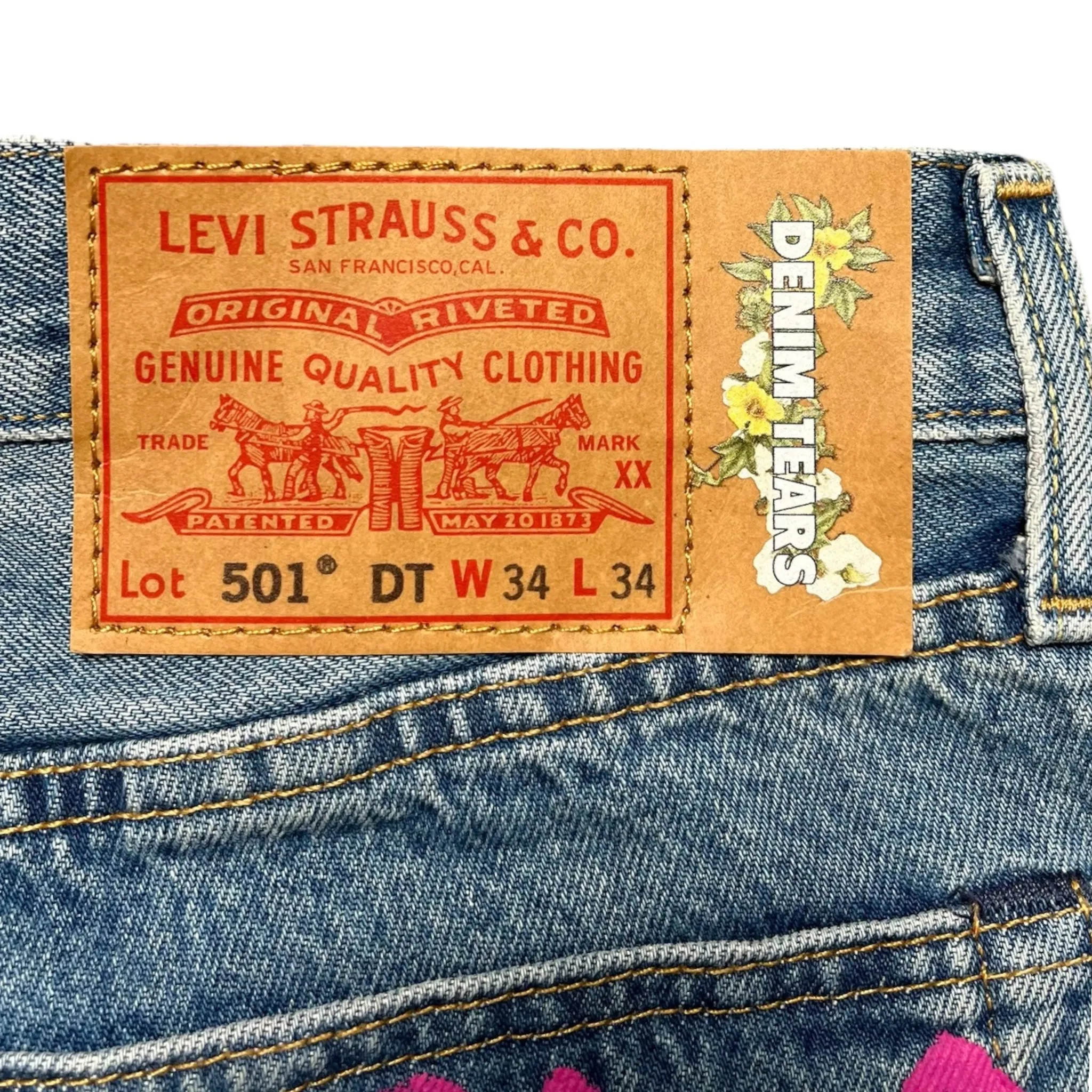 Denim Tears Bstroy Tears 501 Light Wash Jeans Pink Green