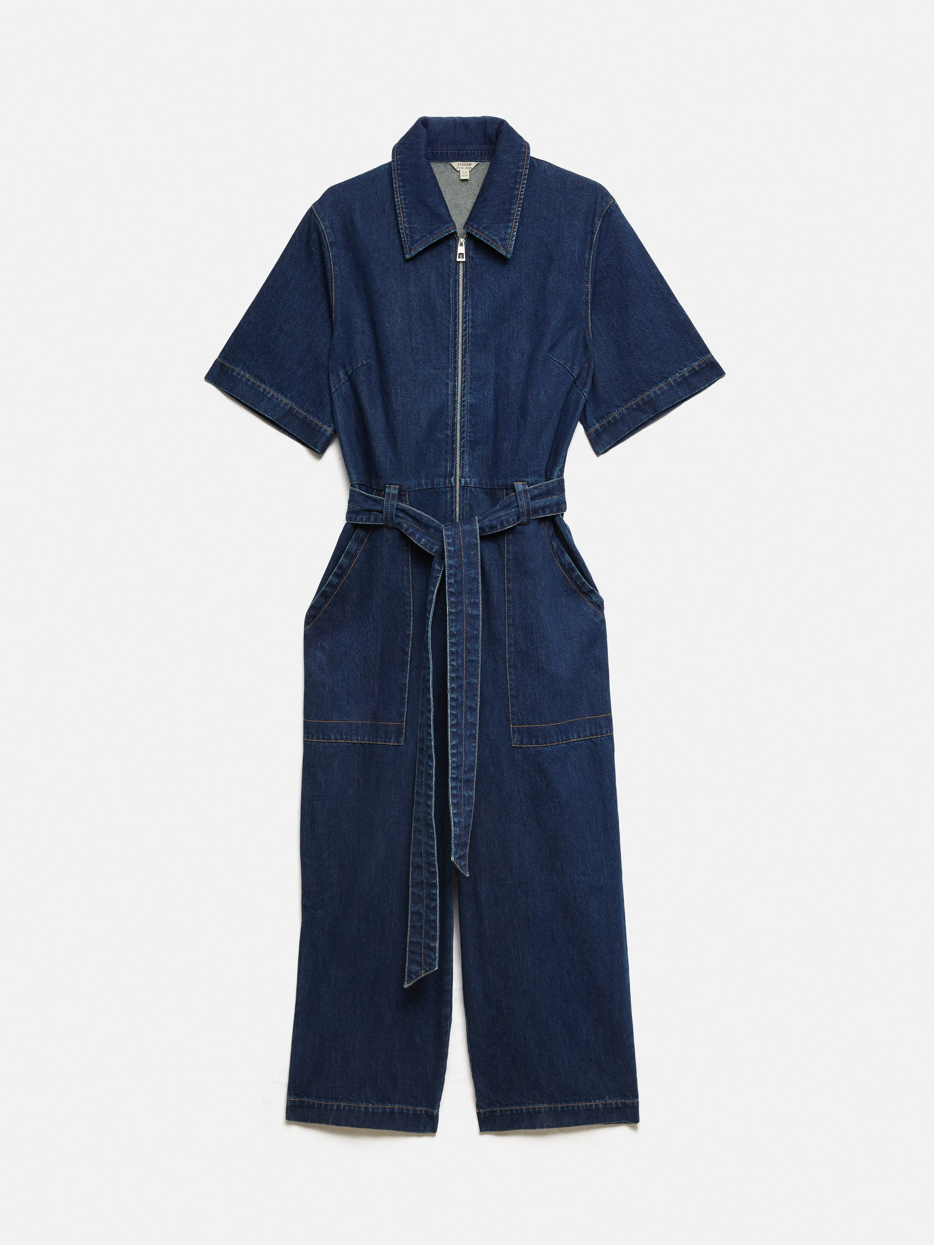 Denim Zip Front Jumpsuit | Indigo