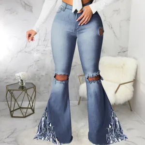 Distressed Shredded Wide Leg Denim