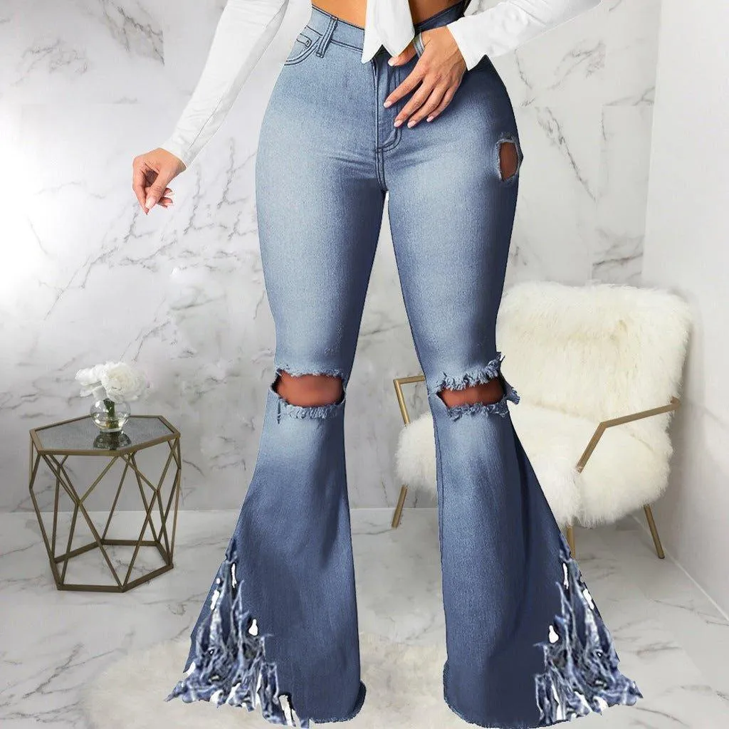 Distressed Shredded Wide Leg Denim